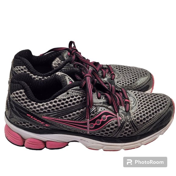 Women's Saucony Athletic Sneakers Guide 5 Size 6.5 Grey Pink Black Lace Close - Picture 2 of 7